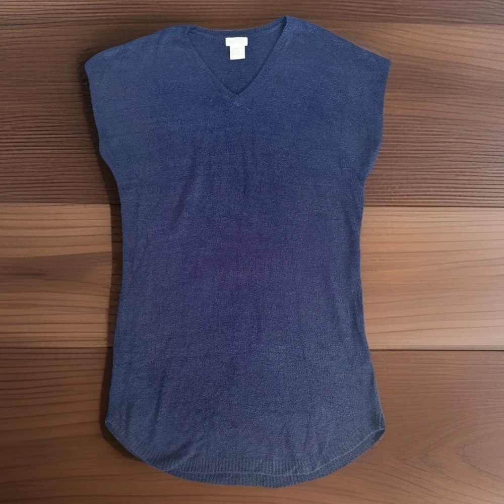 SOFTIES Pullover Womens Small/ Medium Dark Blue Capped Sleeve Stretchy Tunic